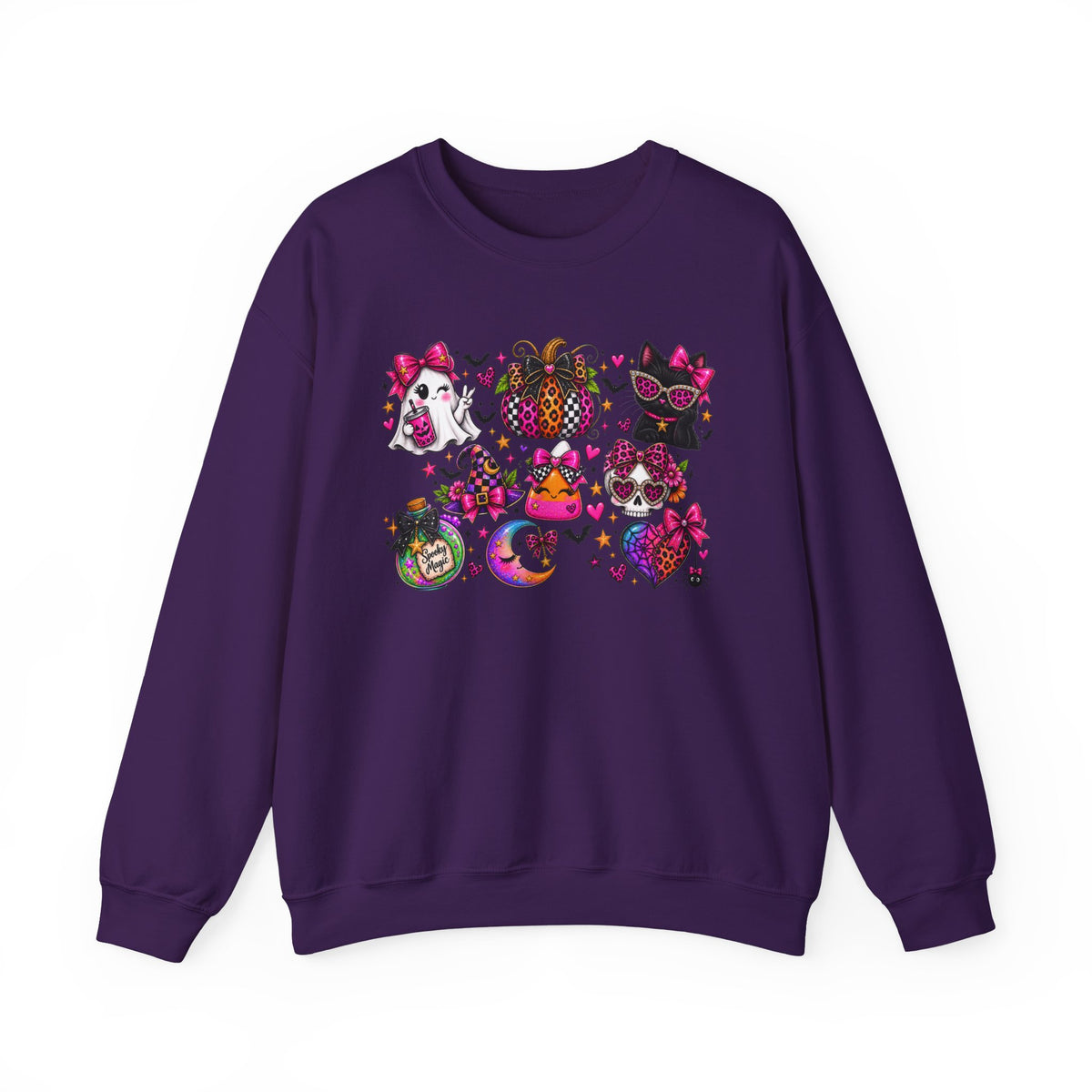 Halloween Cat & Pumpkin Crewneck Sweatshirt — Colorful Spooky Cute Design