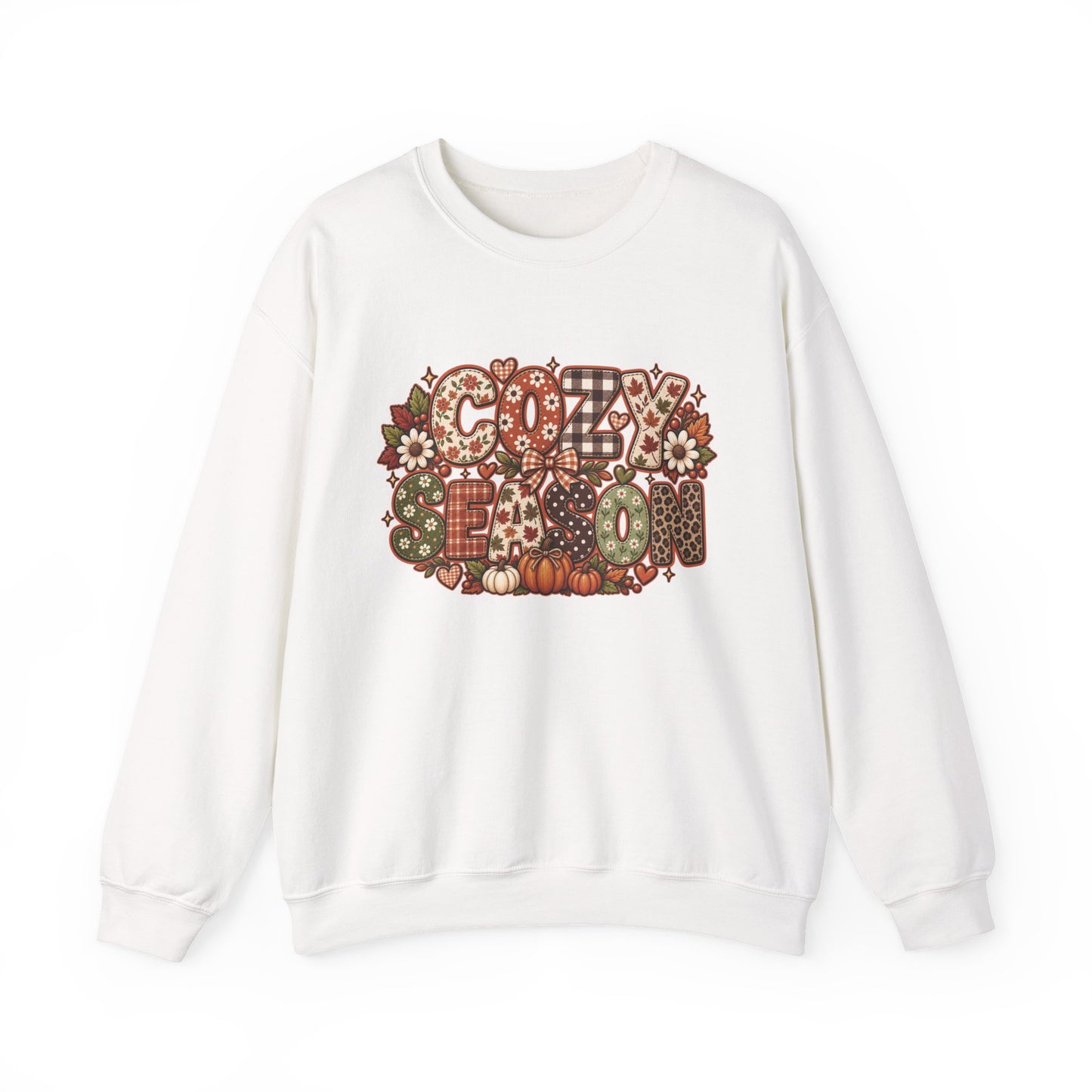 Cozy Season lettering crewneck | autumn pumpkins leaves sweatshirt