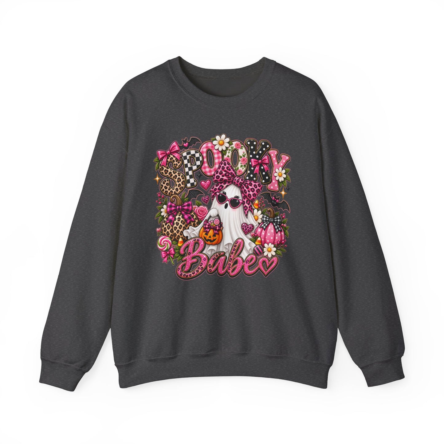 Crewneck Sweatshirt — 'Spooky Babe' Cute Halloween Ghost Graphic