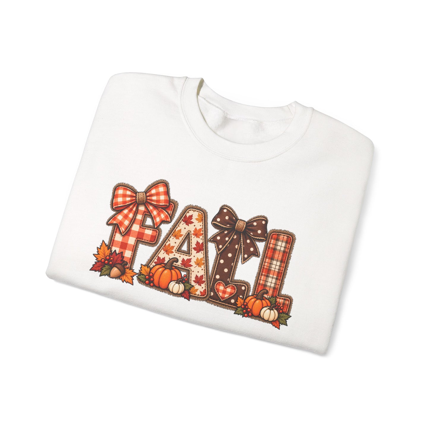 Fall Graphic Crewneck Sweatshirt — Plaid Pumpkin Autumn Design