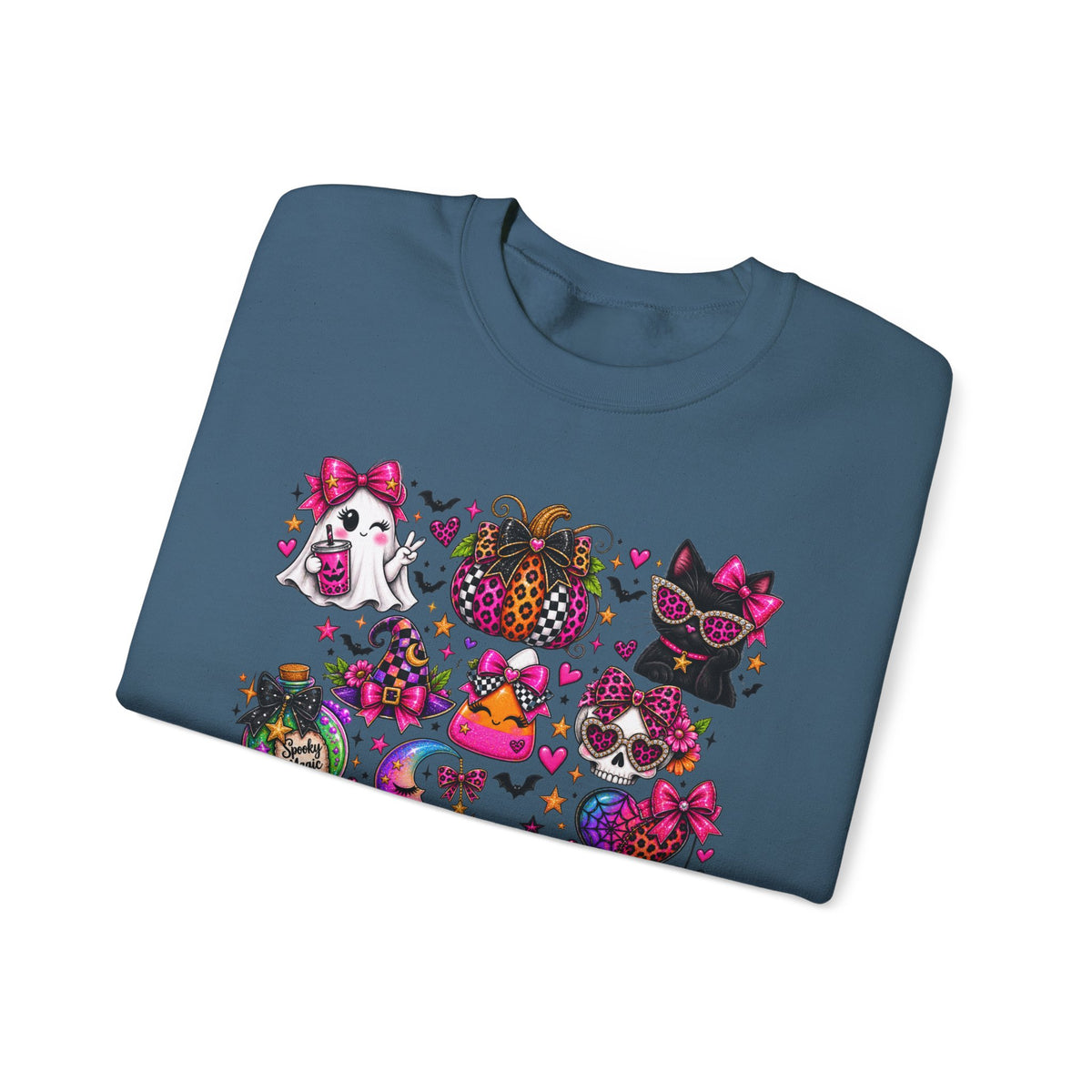 Halloween Cat & Pumpkin Crewneck Sweatshirt — Colorful Spooky Cute Design
