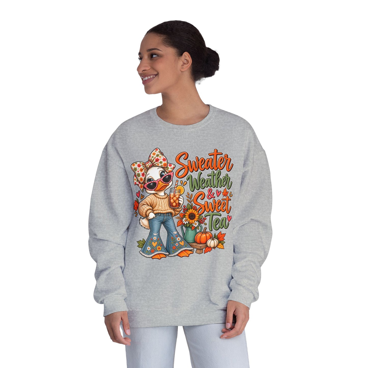 Fall Sweater Weather Crewneck Sweatshirt – Cute Pumpkin & Sunflower Graphic