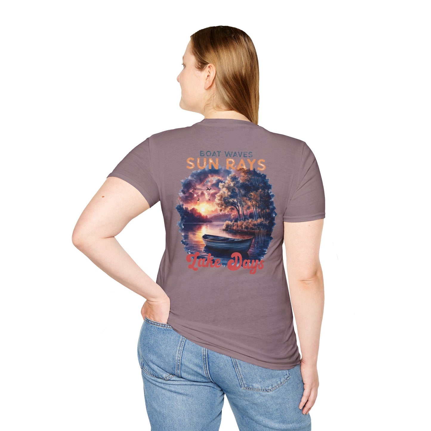 Lake Days Sunset Boat T-Shirt — Boat, Waves & Sun Rays