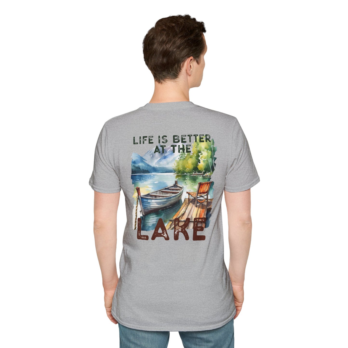 Lake Life T-Shirt — "Life Is Better at the Lake" Boat, Dock & Rocking Chair Design