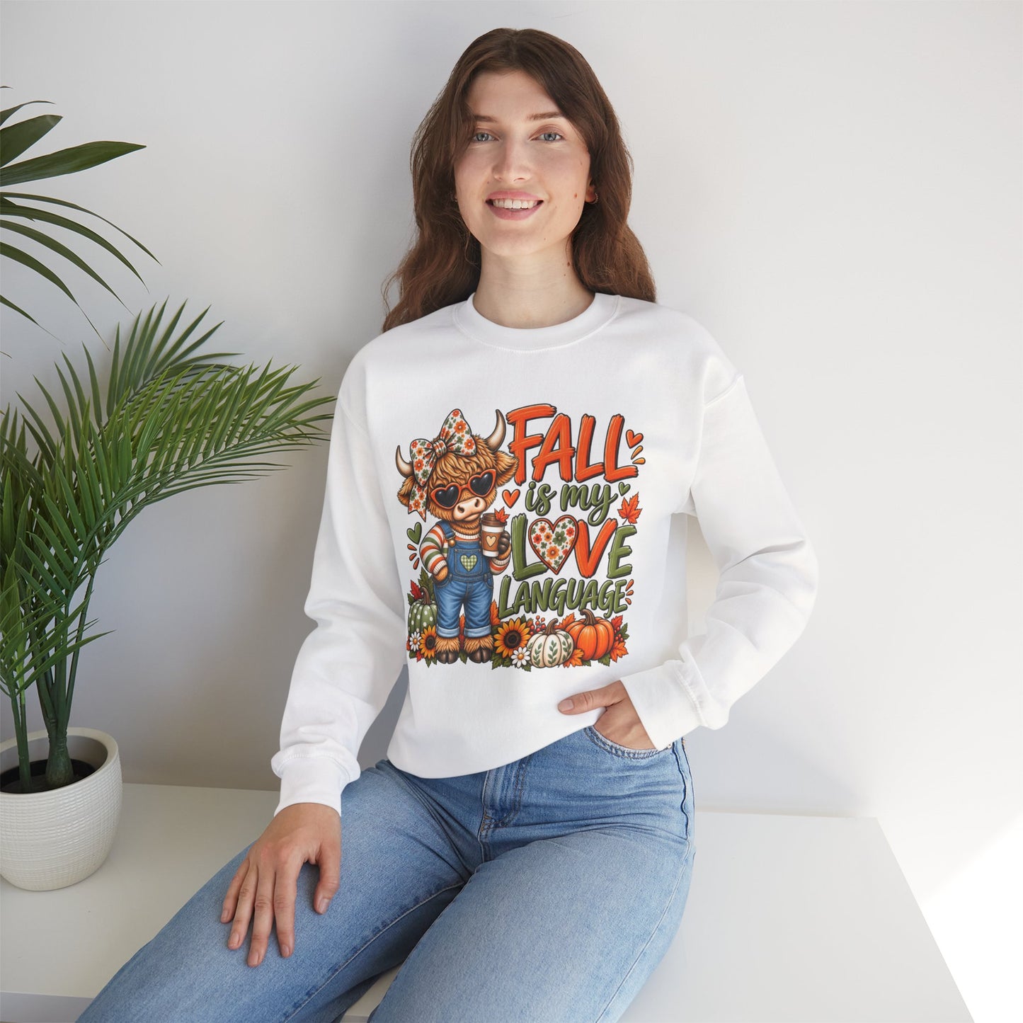 Fall Is My Love Language Sweatshirt — Cute Autumn Cow Graphic Crewneck