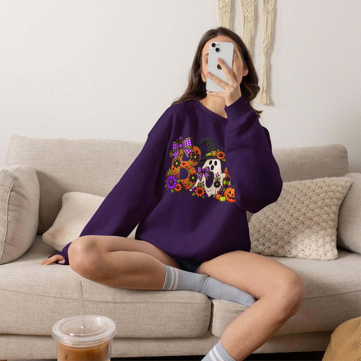 Halloween "BOO!" Crewneck Sweatshirt — Cute Spooky Ghost & Pumpkin Pullover