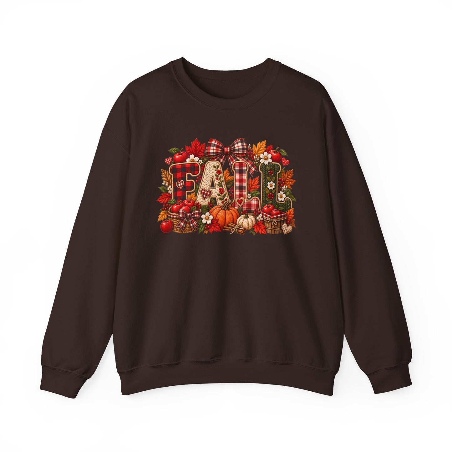 Fall Farmhouse Crewneck Sweatshirt — Pumpkin, Plaid & Autumn Decor Graphic