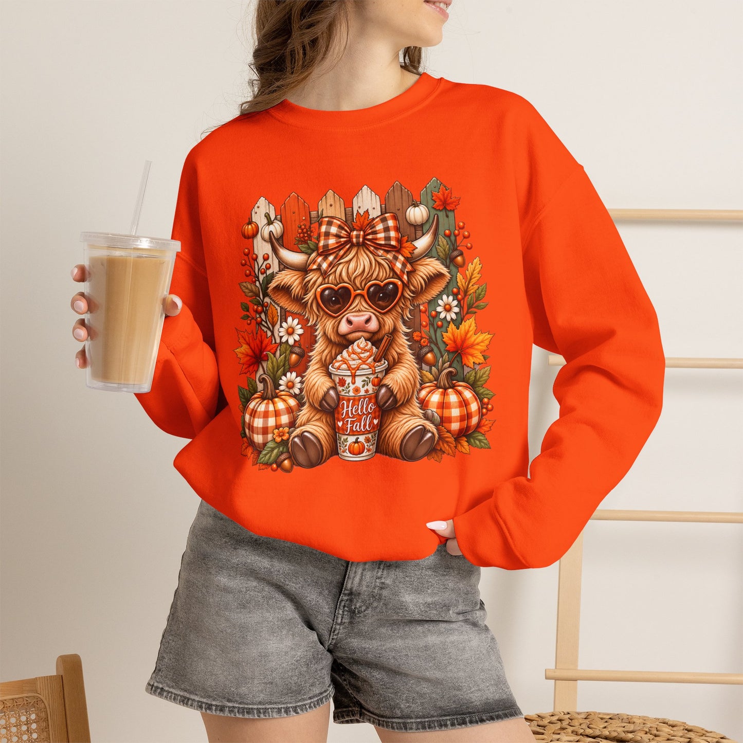 Cute Fall Cow Pumpkin Patch Sweatshirt — Cozy Autumn Crewneck