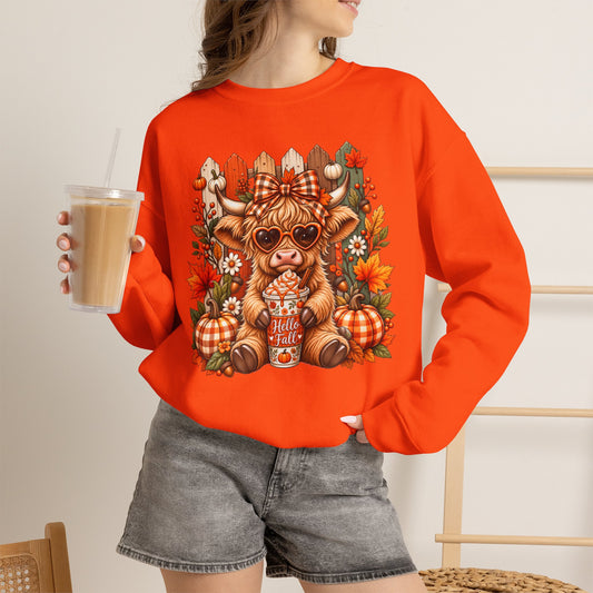 Cute Fall Cow Pumpkin Patch Sweatshirt — Cozy Autumn Crewneck