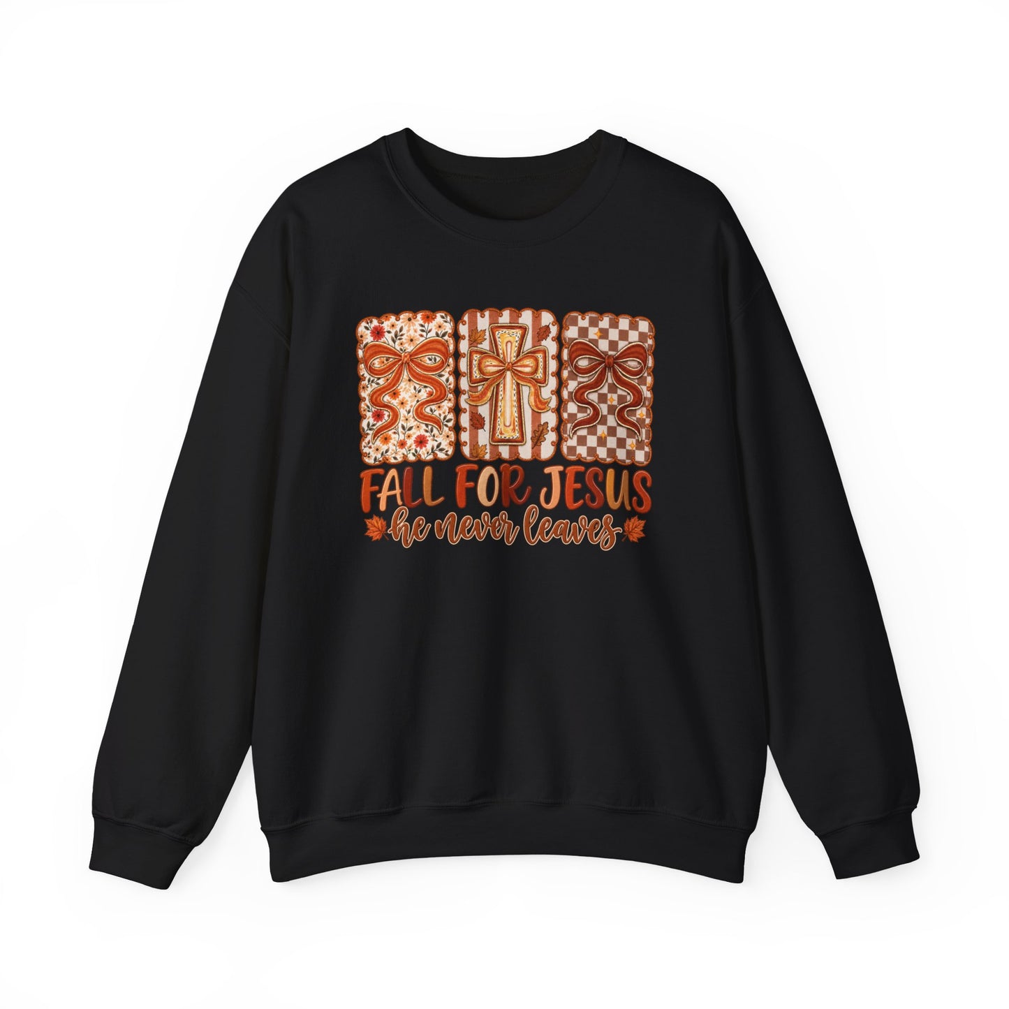 Crewneck Sweatshirt — Fall For Jesus Graphic, Autumn Leaves Faith Sweatshirt