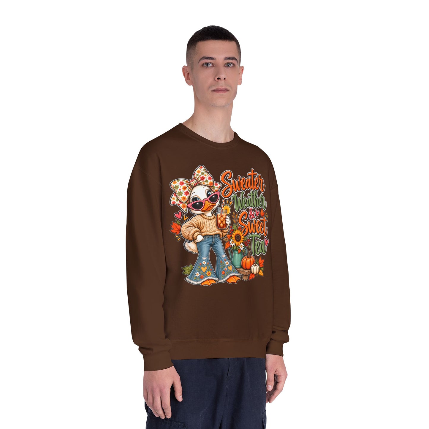 Fall Sweater Weather Crewneck Sweatshirt – Cute Pumpkin & Sunflower Graphic