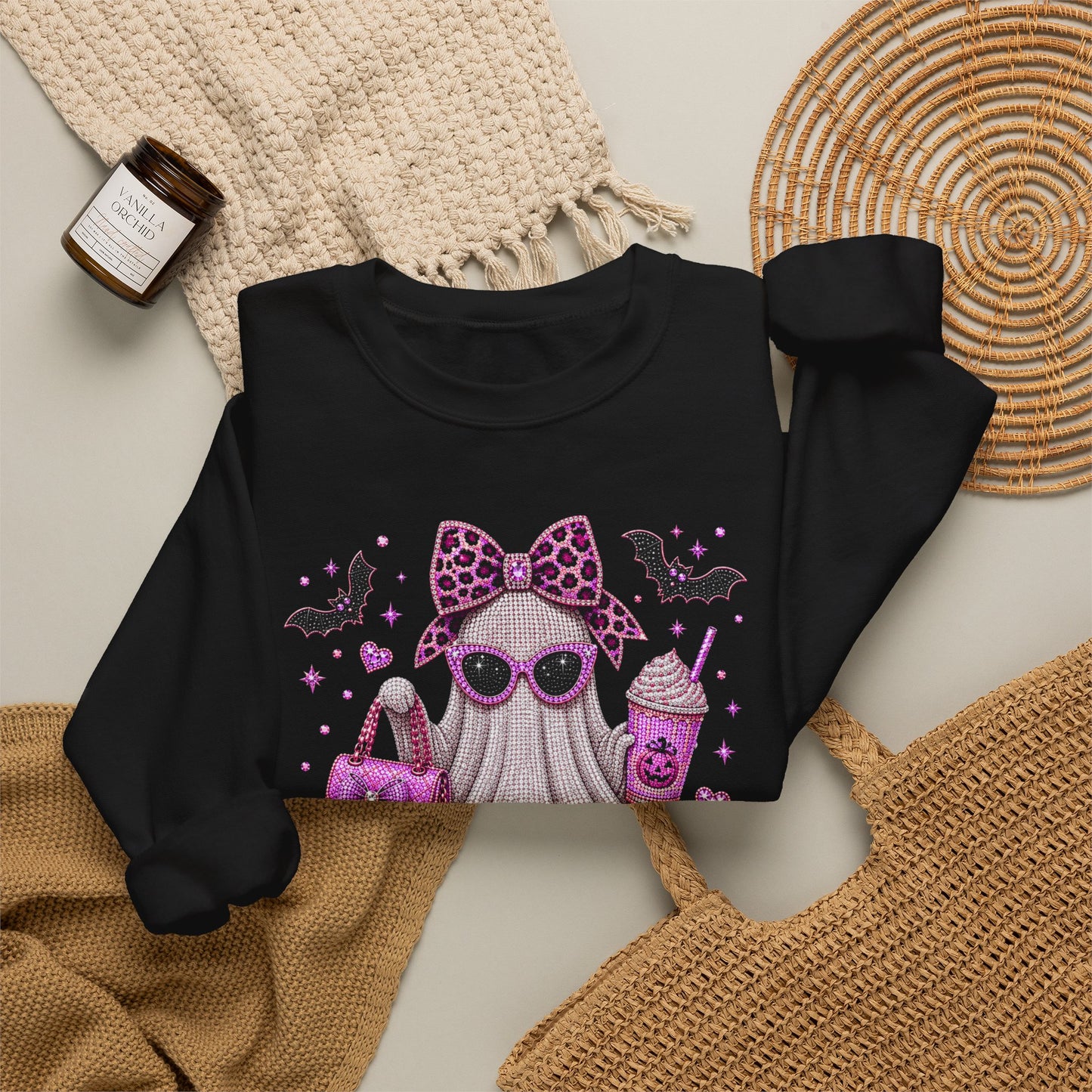 Spooky Season Ghost Crewneck Sweatshirt — Cute Pink Halloween Graphic