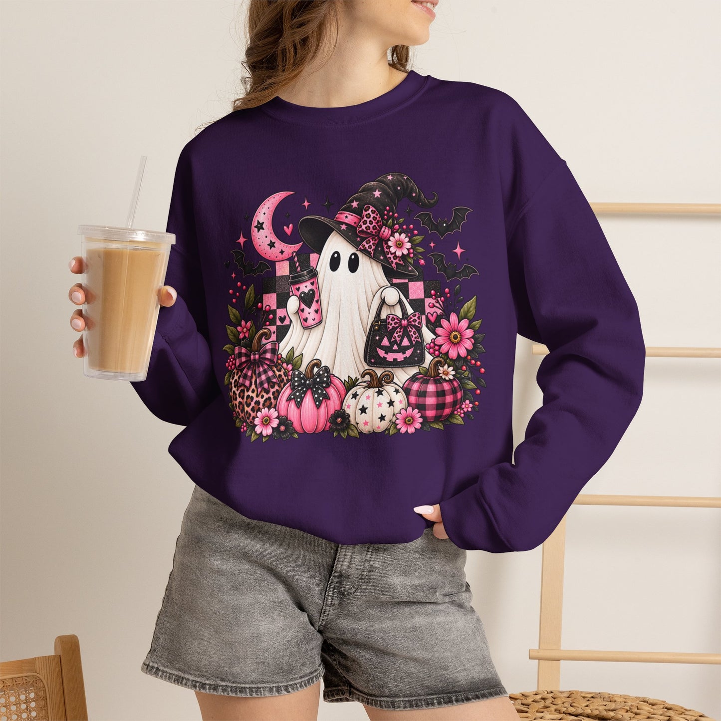 Ghost Witch Sweatshirt – Cute Pink Halloween Crewneck