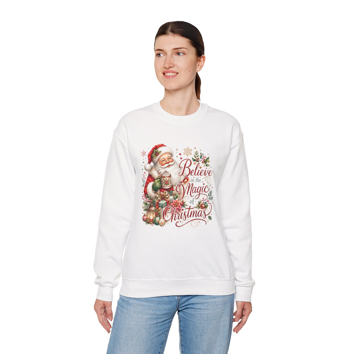 Believe in the Magic of Christmas Sweatshirt | Vintage Santa Christmas Crewneck for Women