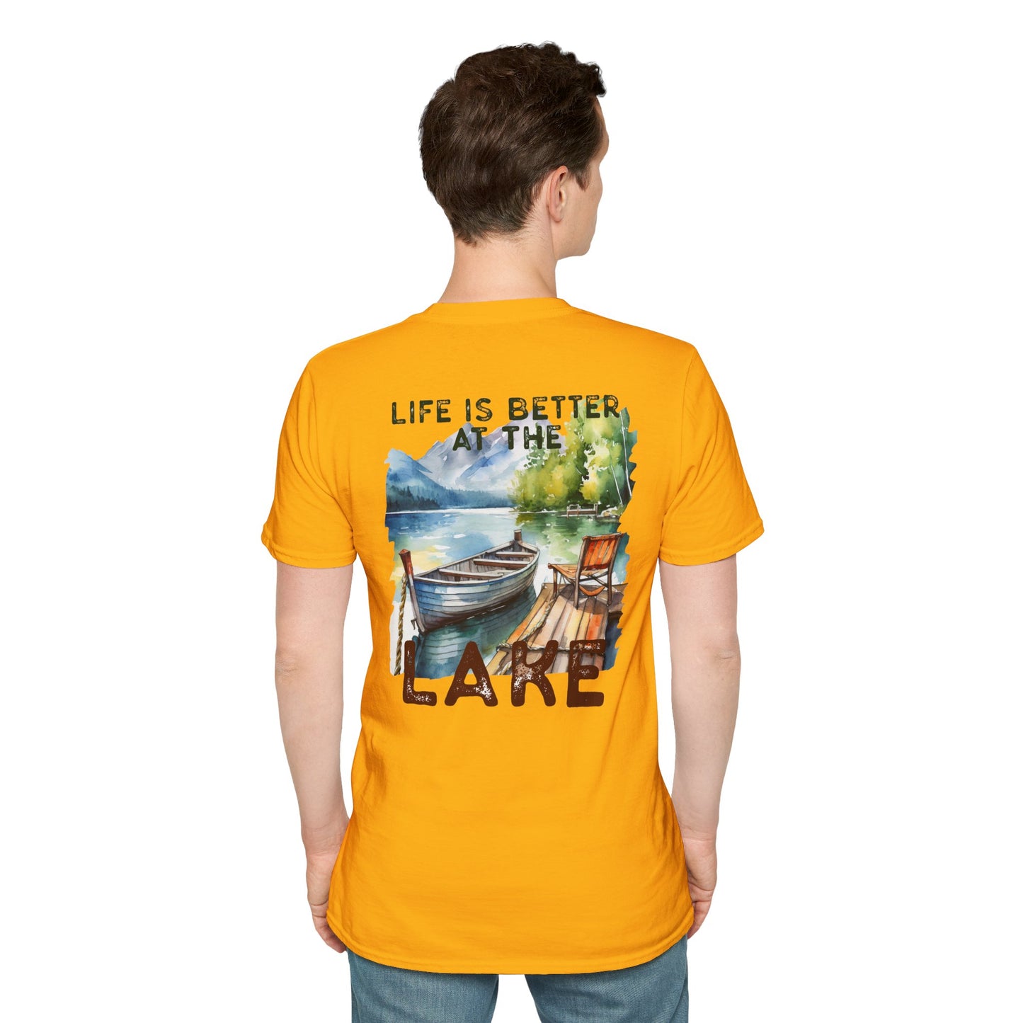 Lake Life T-Shirt — "Life Is Better at the Lake" Boat, Dock & Rocking Chair Design