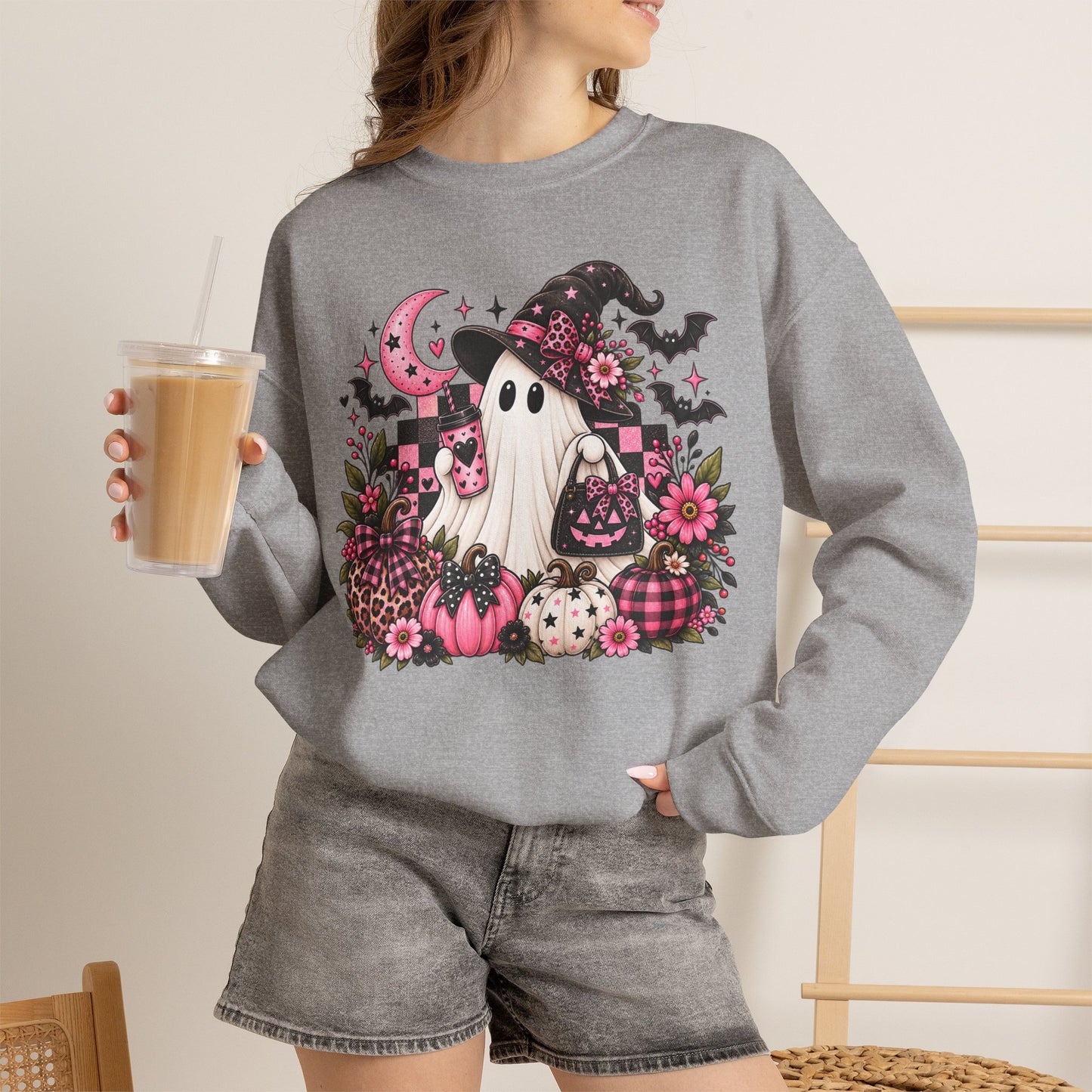 Ghost Witch Sweatshirt – Cute Pink Halloween Crewneck