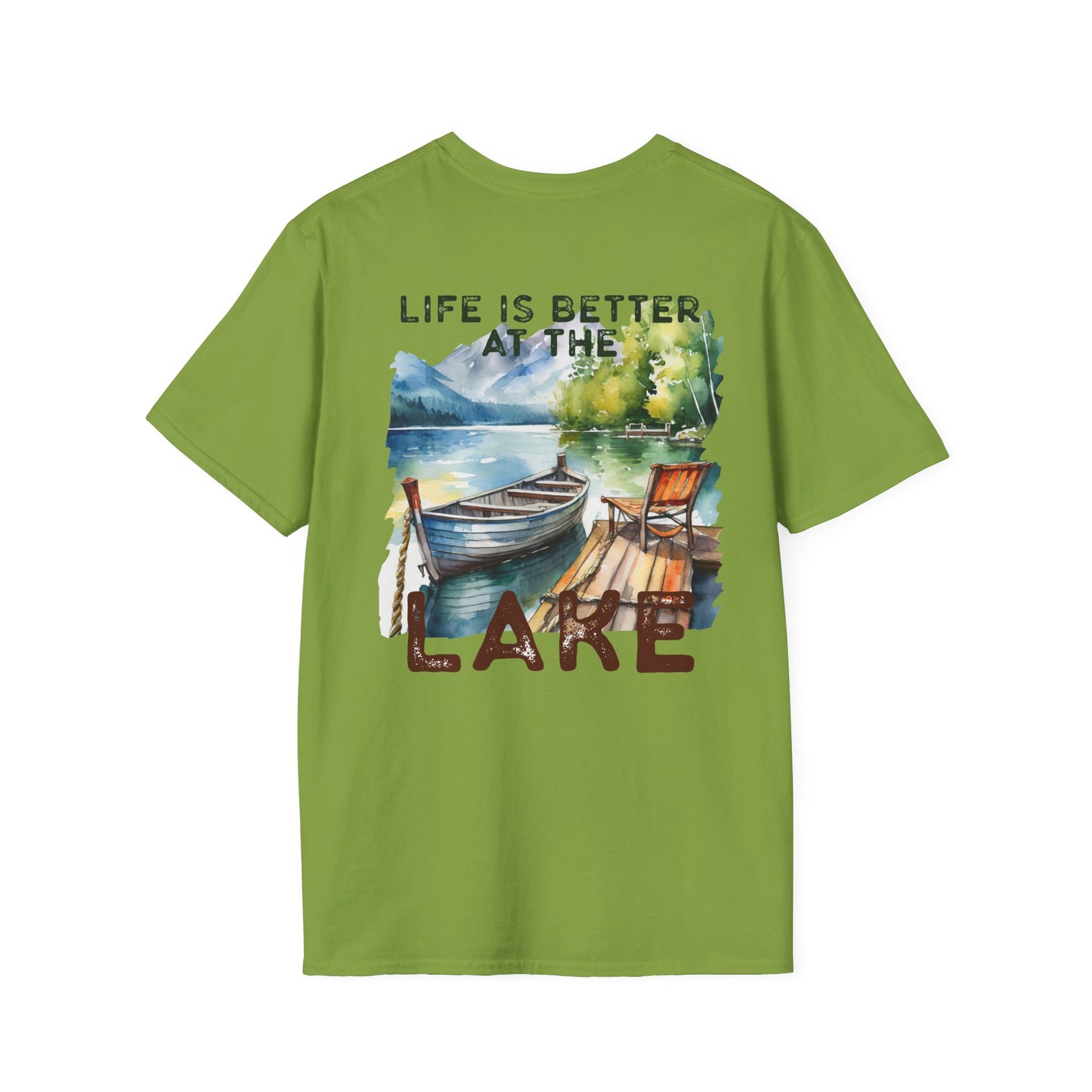 Lake Life T-Shirt — "Life Is Better at the Lake" Boat, Dock & Rocking Chair Design
