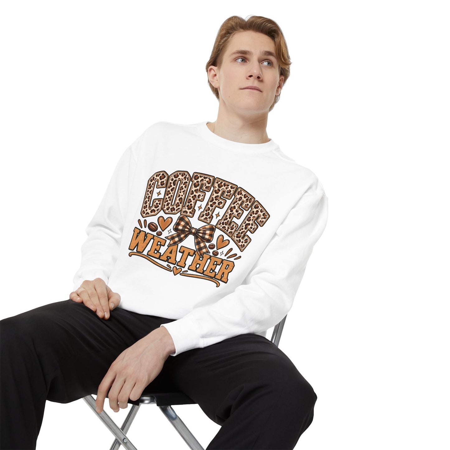 Coffee Weather Sweatshirt | Leopard Print, Hearts, Cozy Fall Tee