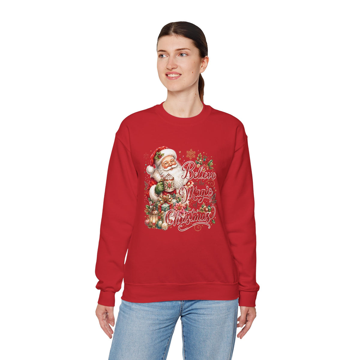 Believe in the Magic of Christmas Sweatshirt | Vintage Santa Christmas Crewneck for Women