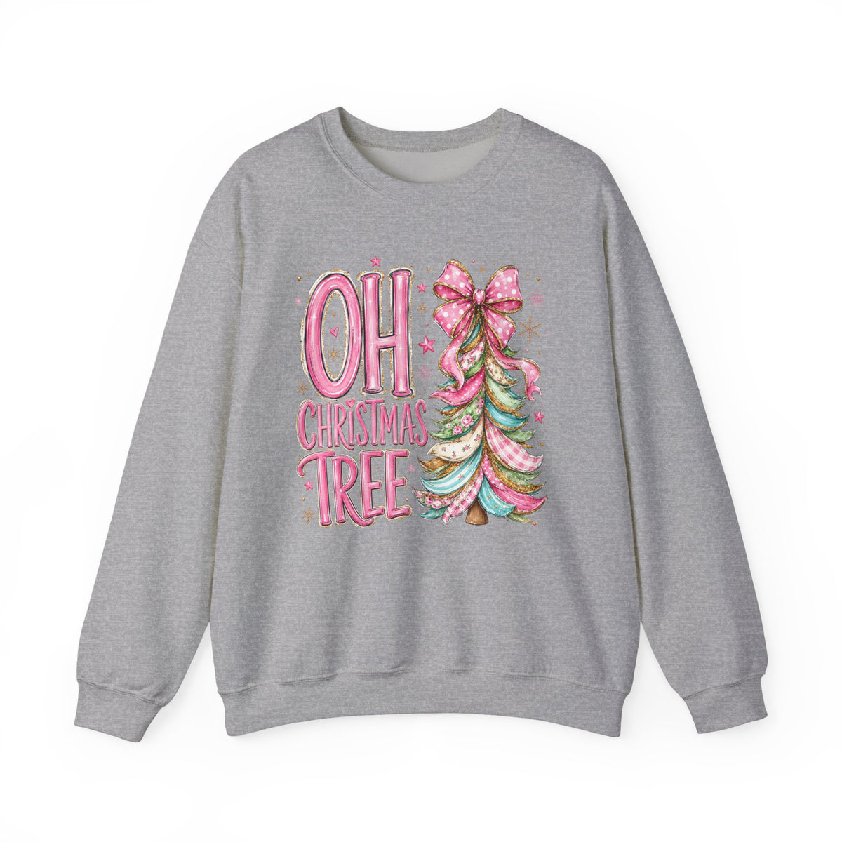 Oh Christmas Tree Sweatshirt | Pink Bow Christmas Crewneck for Women | Girly Holiday Graphic Sweatshirt