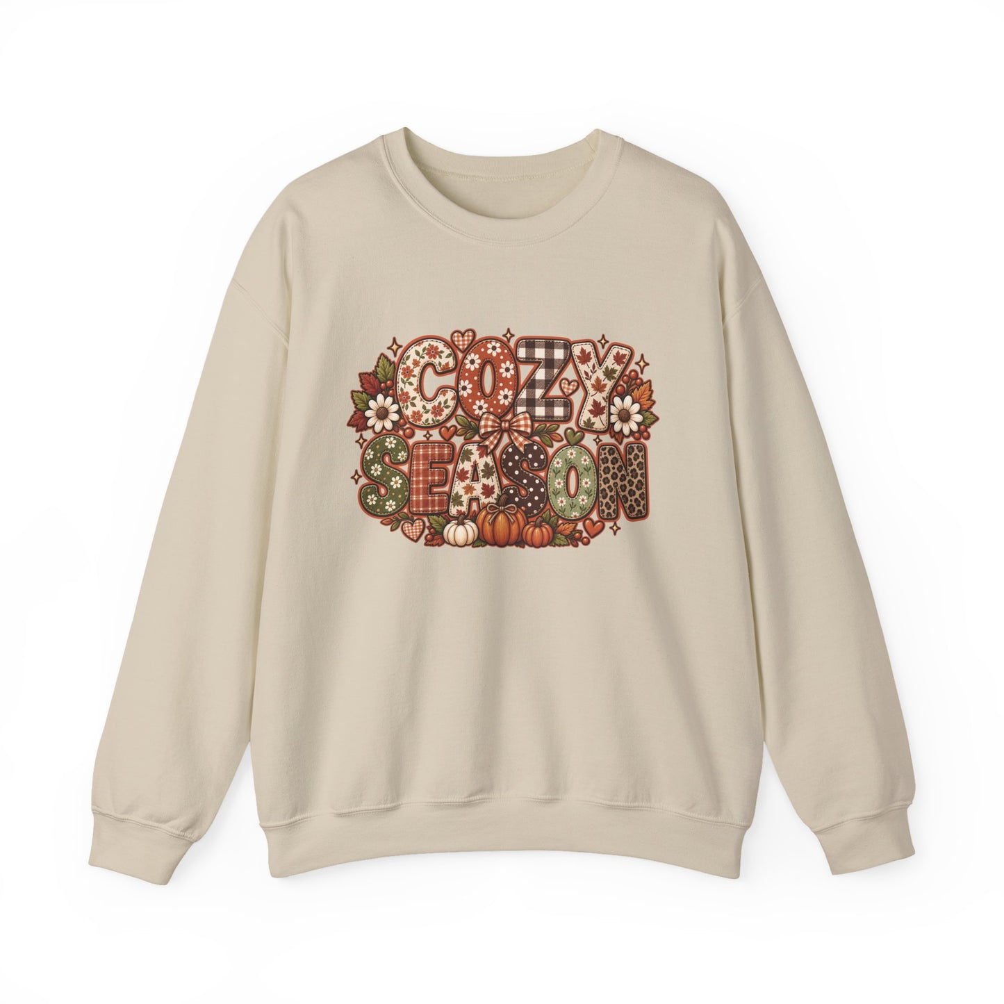 Cozy Season lettering crewneck | autumn pumpkins leaves sweatshirt