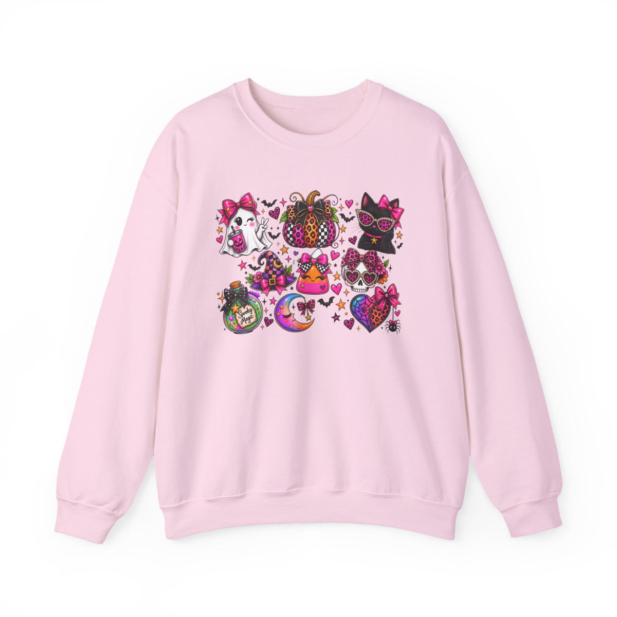 Halloween Cat & Pumpkin Crewneck Sweatshirt — Colorful Spooky Cute Design