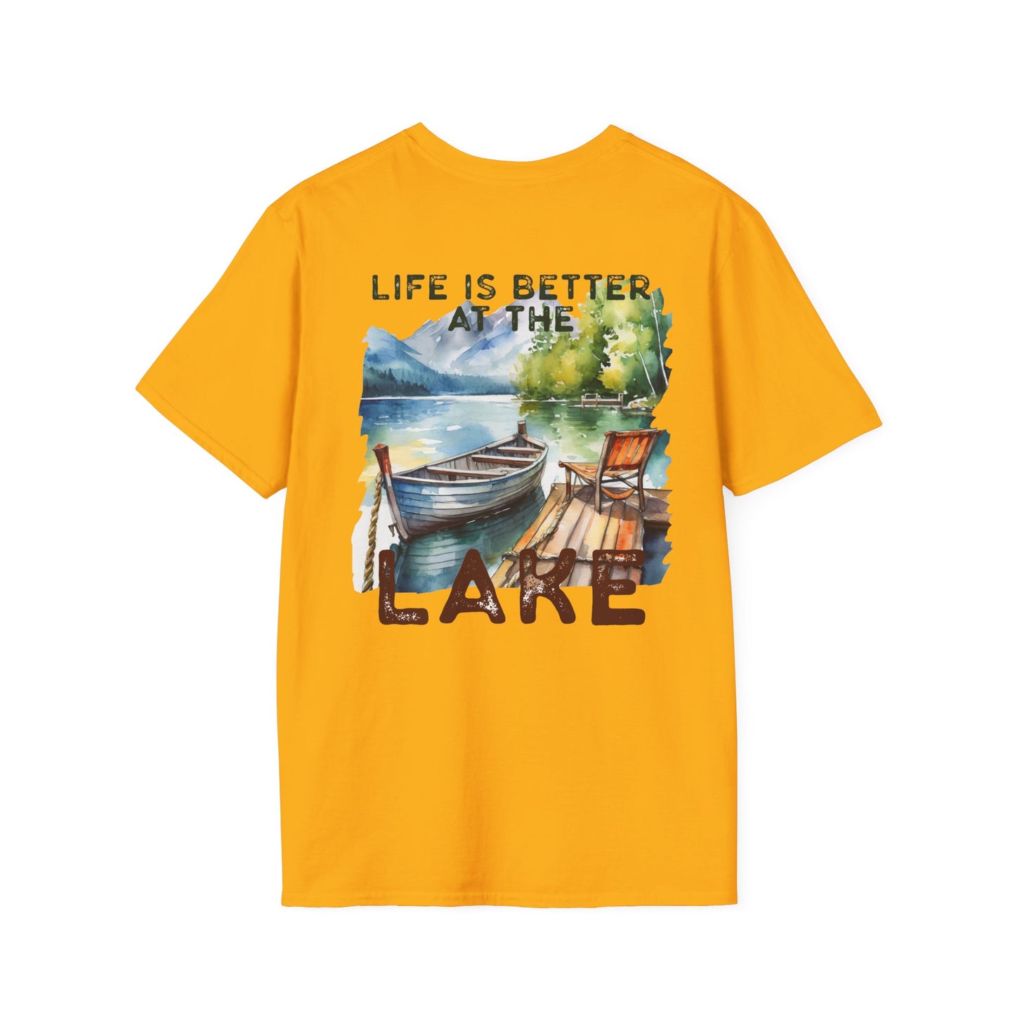 Lake Life T-Shirt — "Life Is Better at the Lake" Boat, Dock & Rocking Chair Design