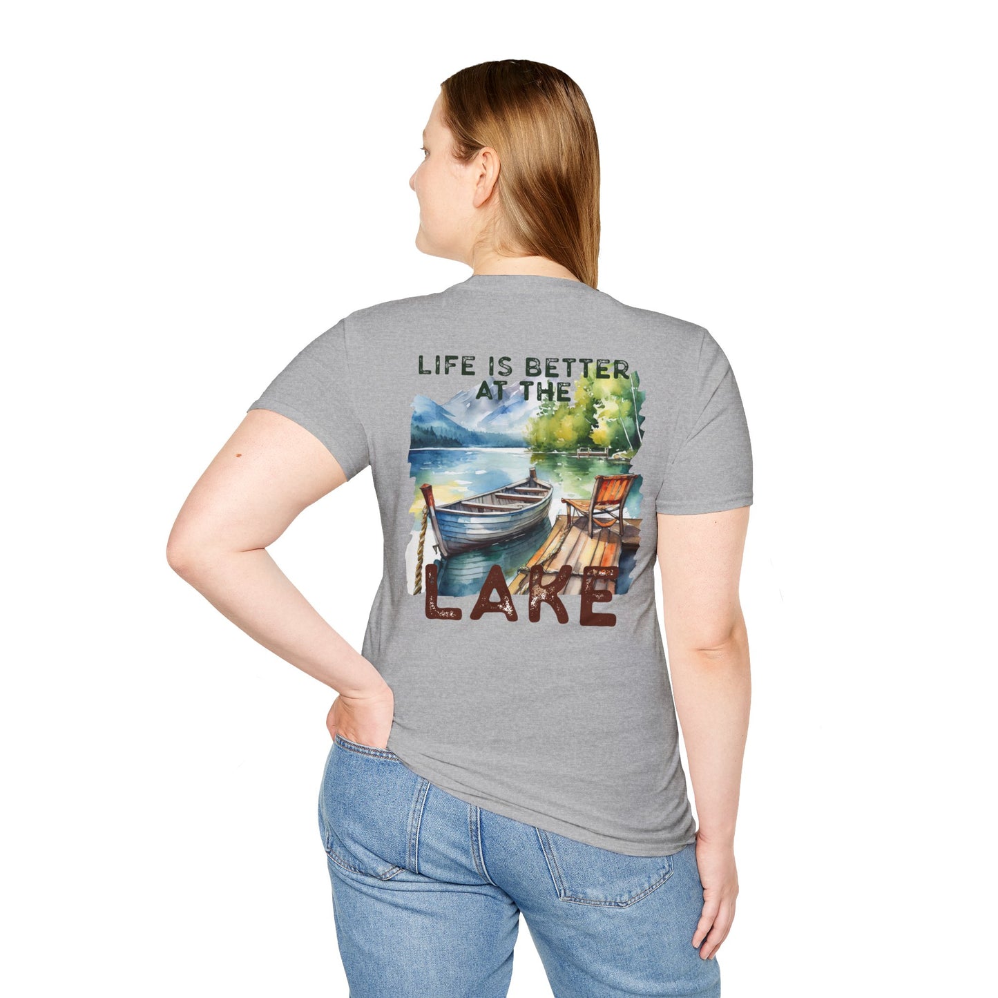 Lake Life T-Shirt — "Life Is Better at the Lake" Boat, Dock & Rocking Chair Design