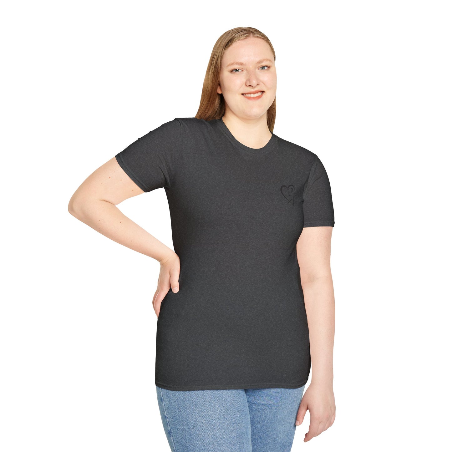 Minimal Heart & Cross Chest T-Shirt — Christian Faith Tee