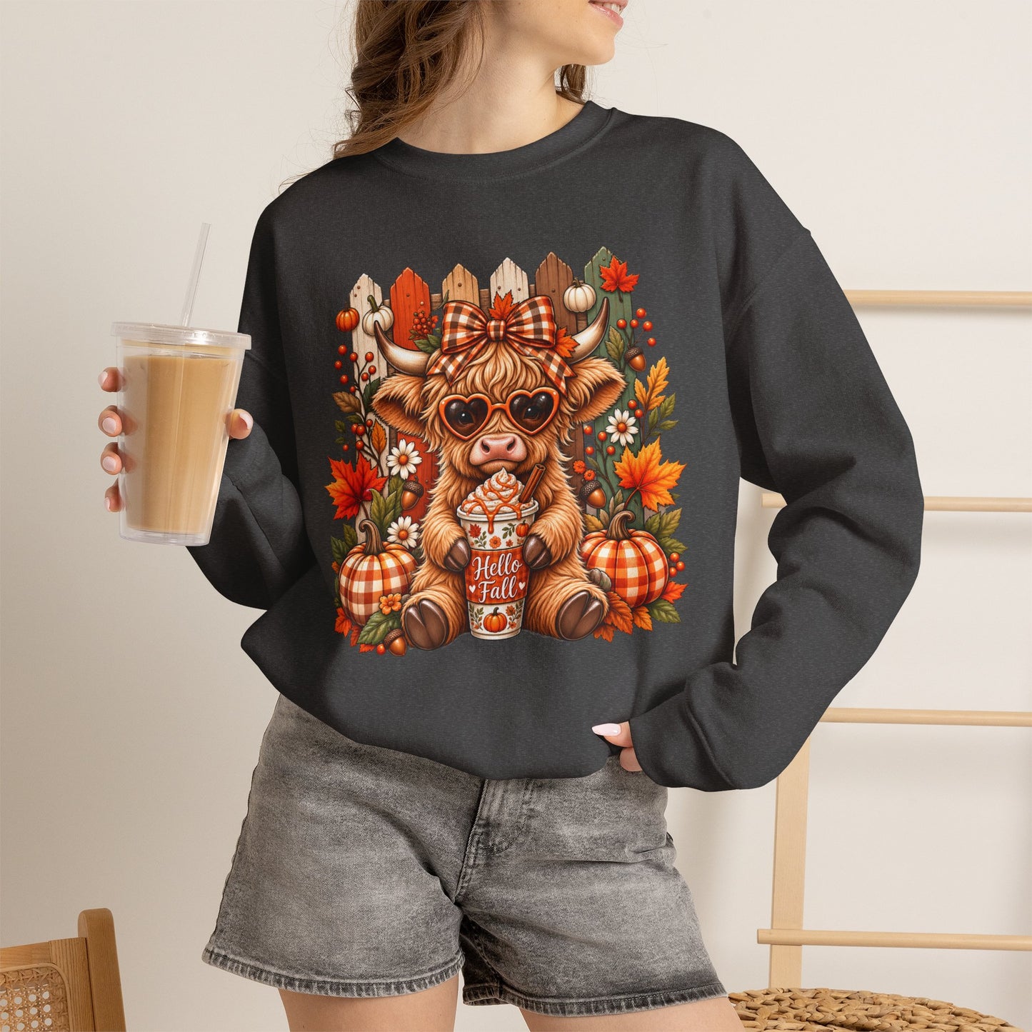Cute Fall Cow Pumpkin Patch Sweatshirt — Cozy Autumn Crewneck