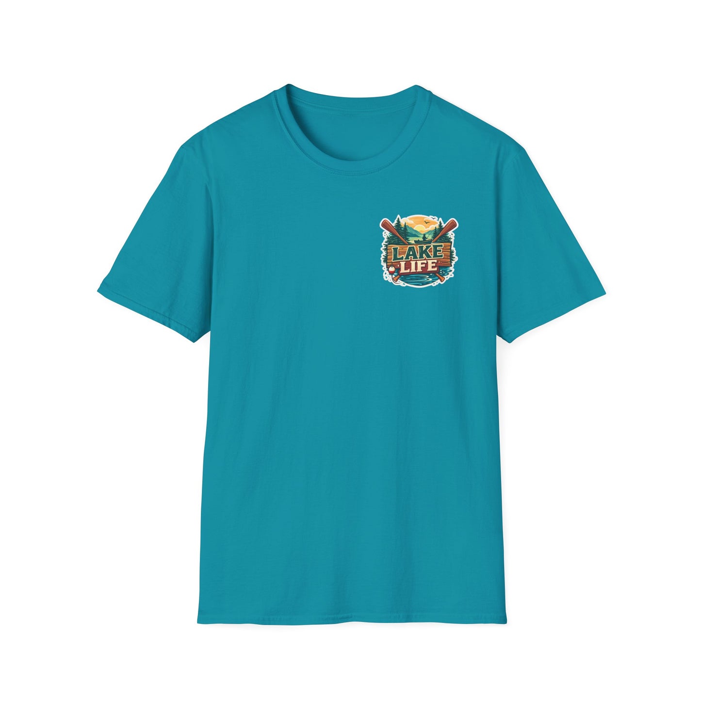 Lake Life T-Shirt — "Life Is Better at the Lake" Boat, Dock & Rocking Chair Design