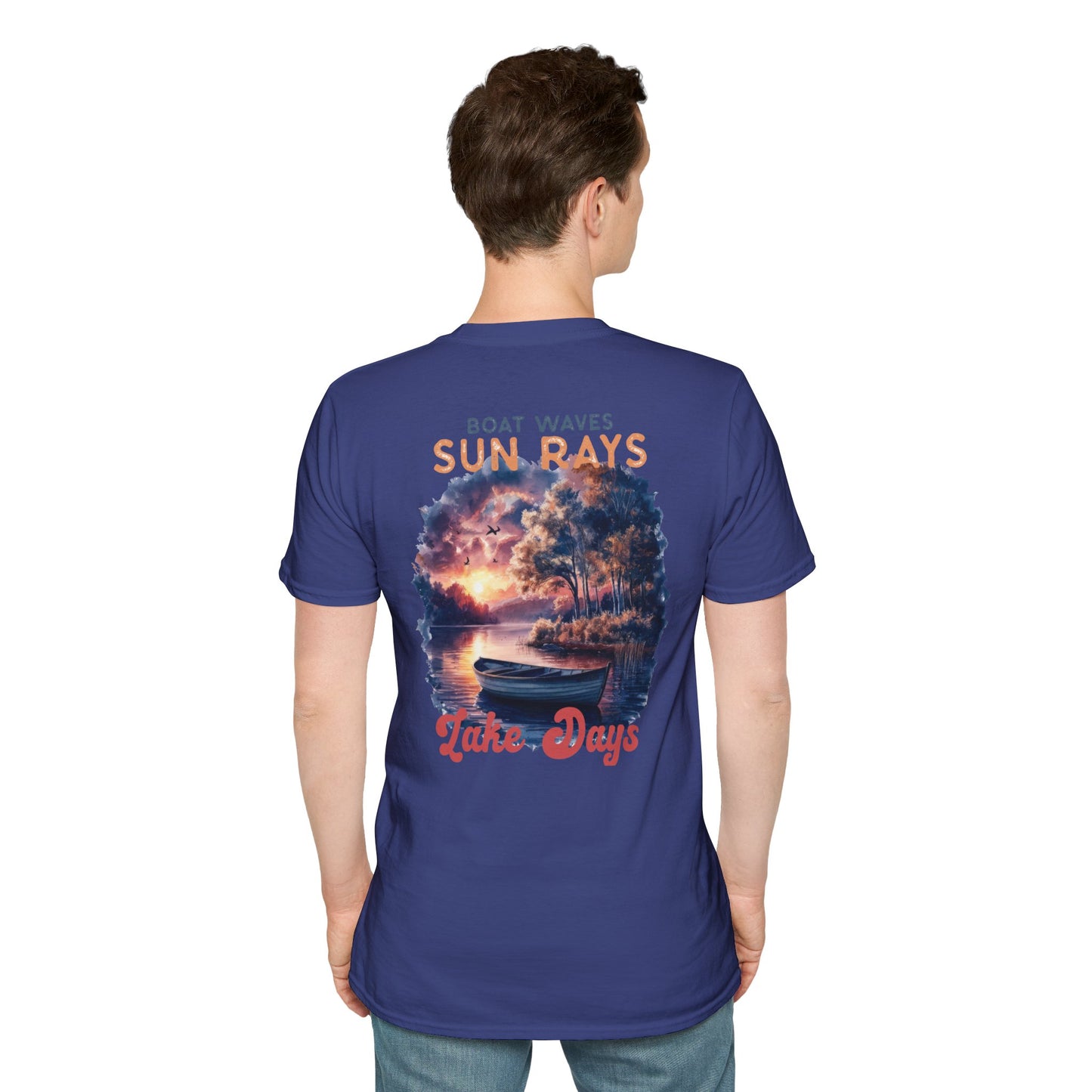 Lake Days Sunset Boat T-Shirt — Boat, Waves & Sun Rays