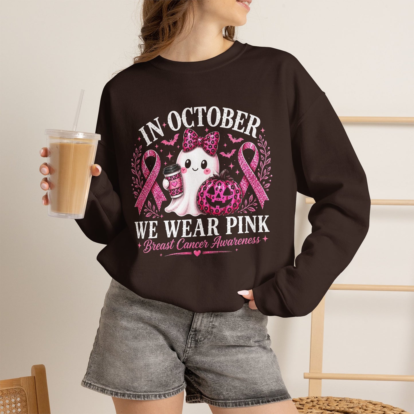 Breast Cancer Awareness Sweatshirt — "In October We Wear Pink" Cute Unicorn Design