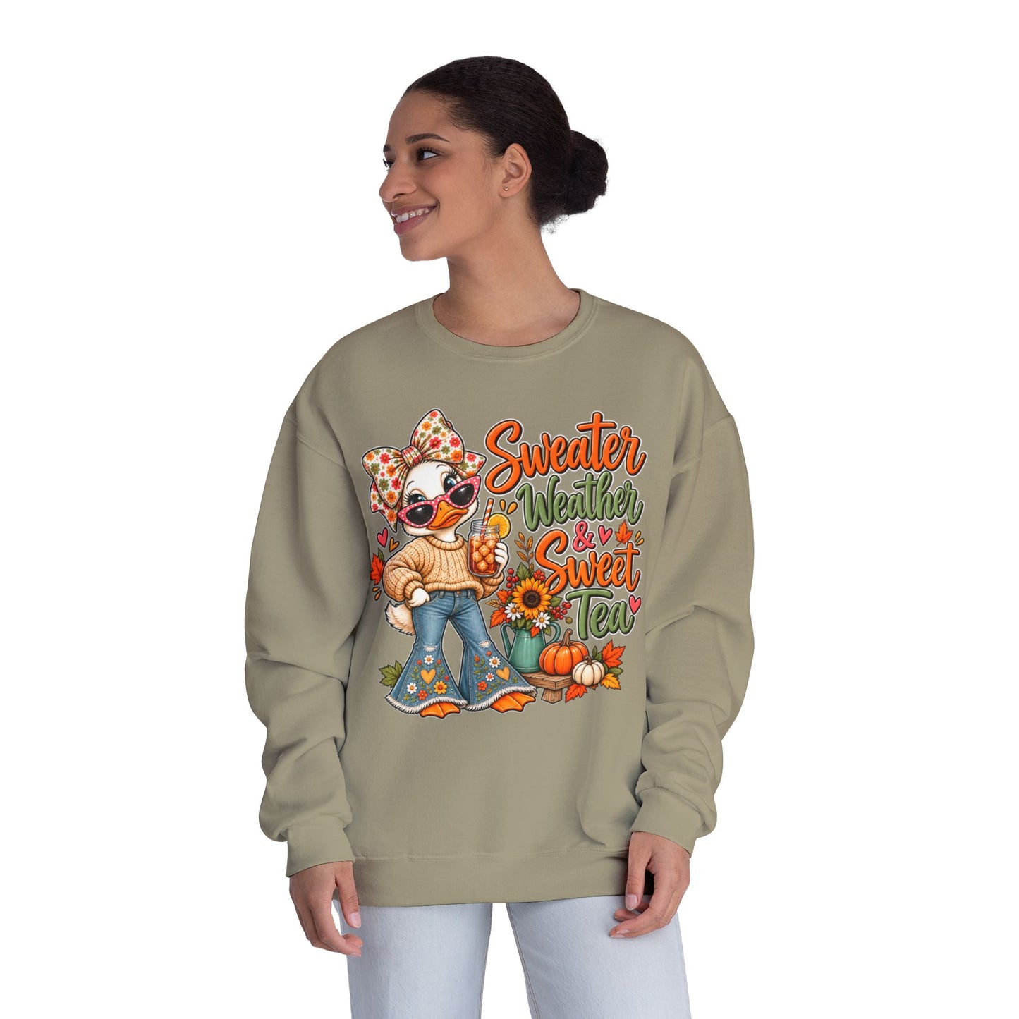 Fall Sweater Weather Crewneck Sweatshirt – Cute Pumpkin & Sunflower Graphic