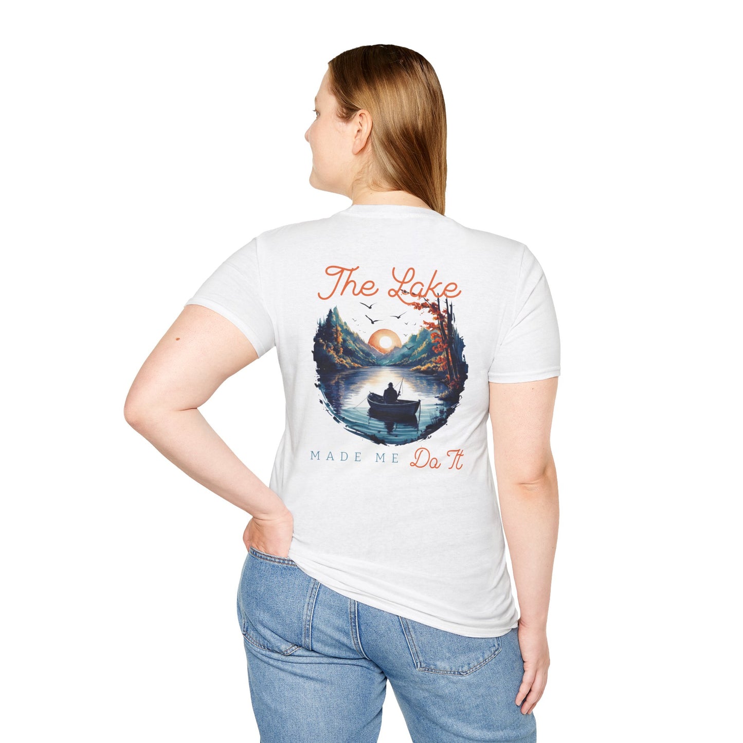 The Lake Made Me Do It Fishing Tee — Sunset Boat Graphic T-Shirt