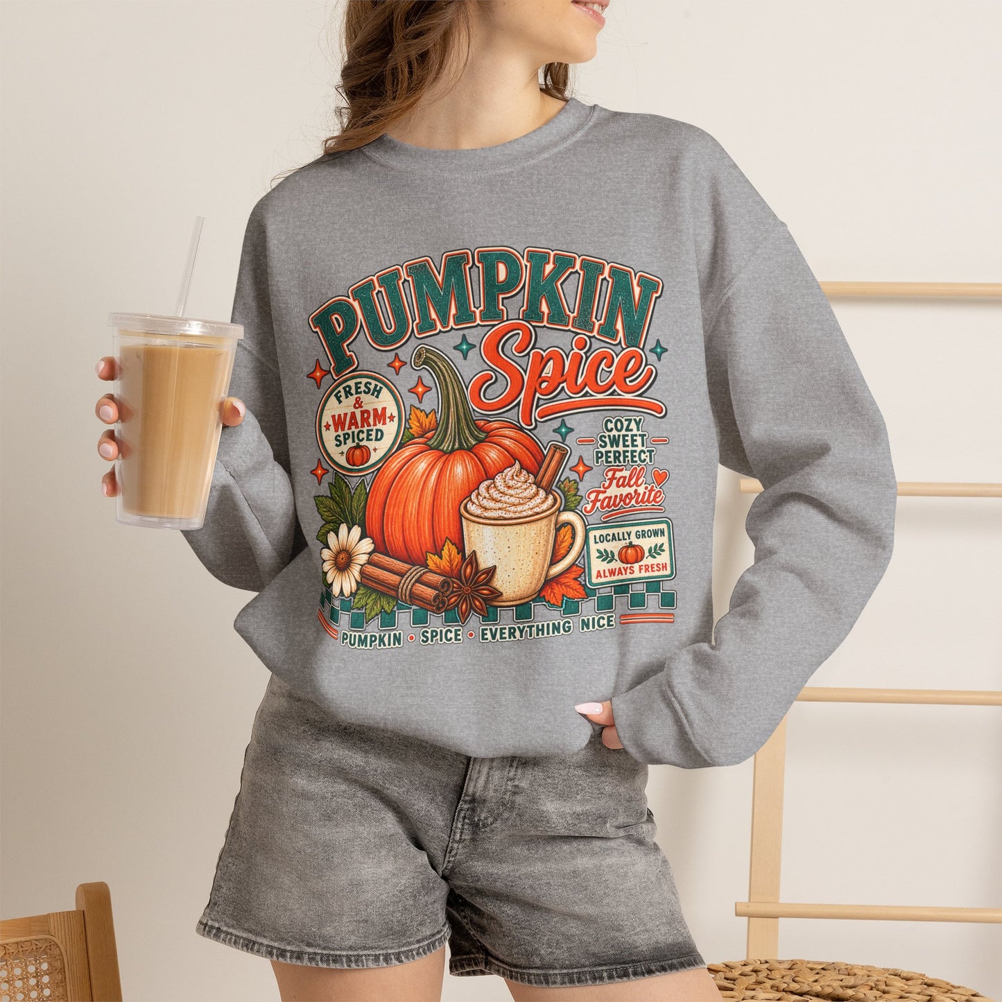 Pumpkin Spice Fall Sweatshirt — Cozy Pumpkin Latte Autumn Graphic