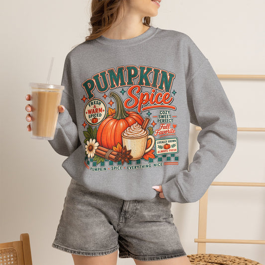 Pumpkin Spice Fall Sweatshirt — Cozy Pumpkin Latte Autumn Graphic