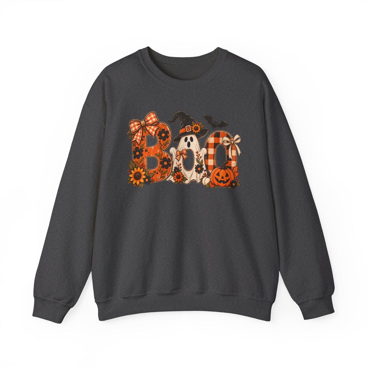 Halloween "Boo" Crewneck Sweatshirt — Cute Pumpkin & Ghost Fall Pullover