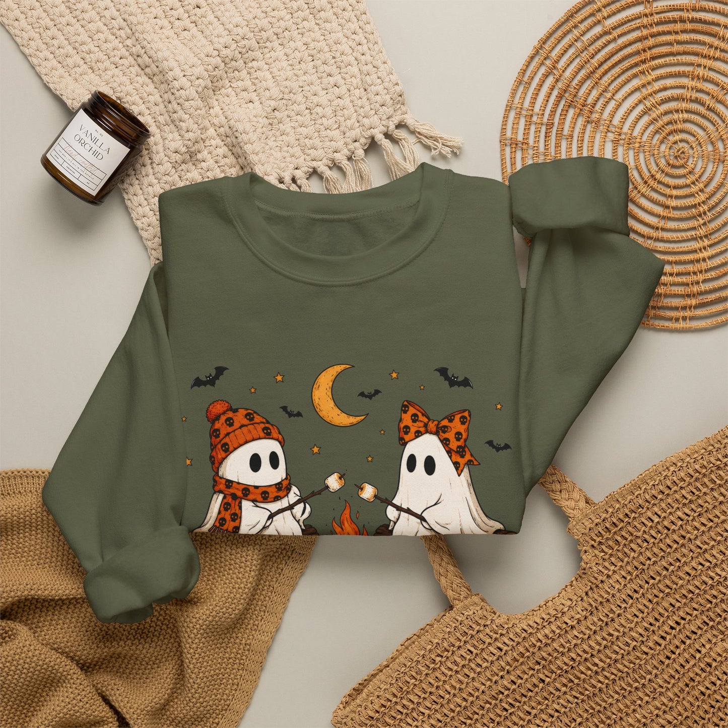 Halloween Ghost Campfire Sweatshirt – Cute Spooky Pumpkin Graphic Crewneck