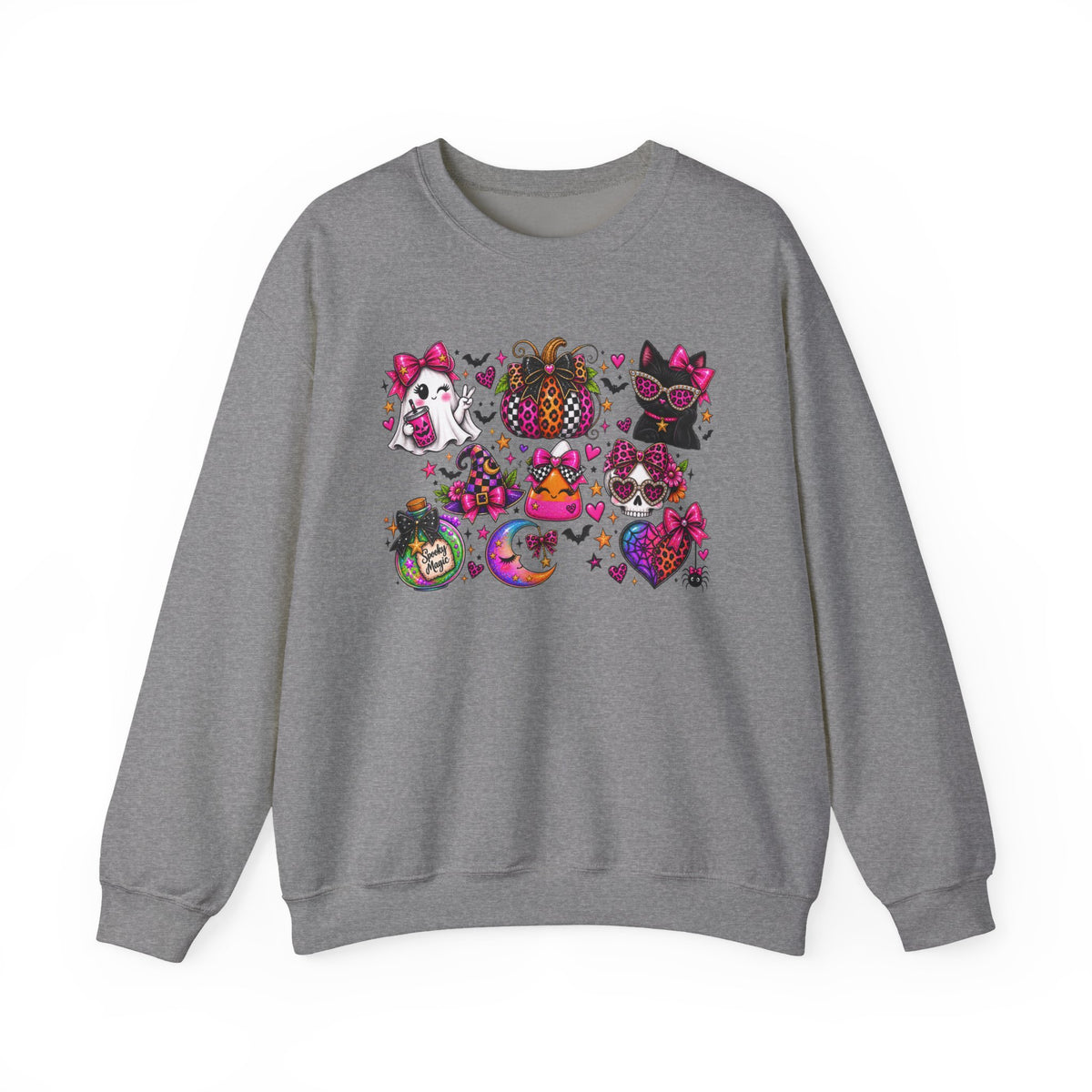 Halloween Cat & Pumpkin Crewneck Sweatshirt — Colorful Spooky Cute Design