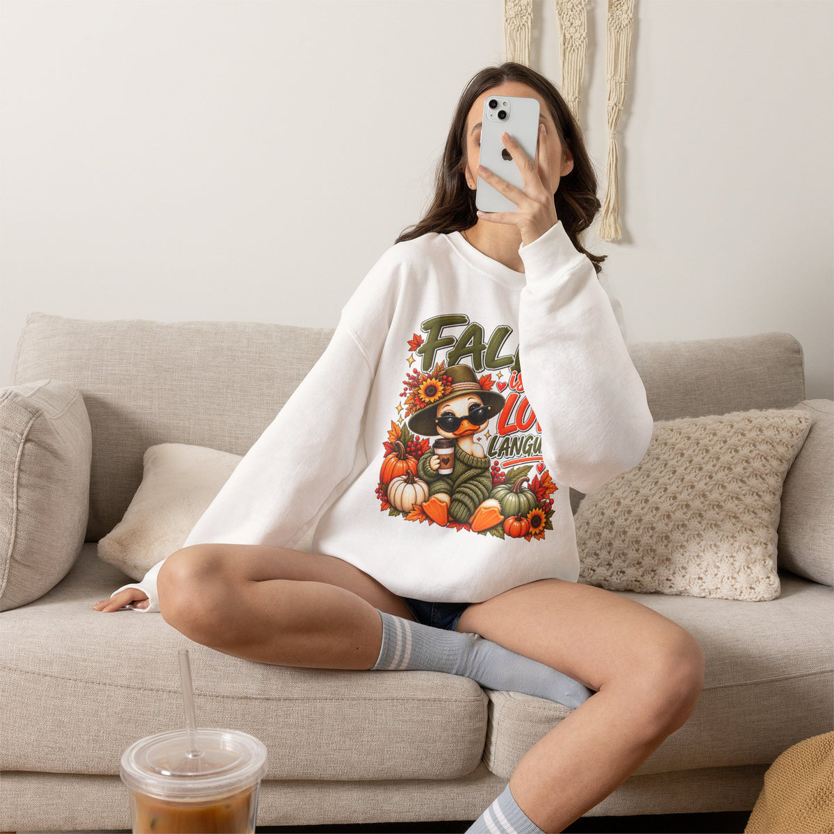 Fall Is My Love Language Sweatshirt — Cute Duck & Pumpkin Autumn Crewneck