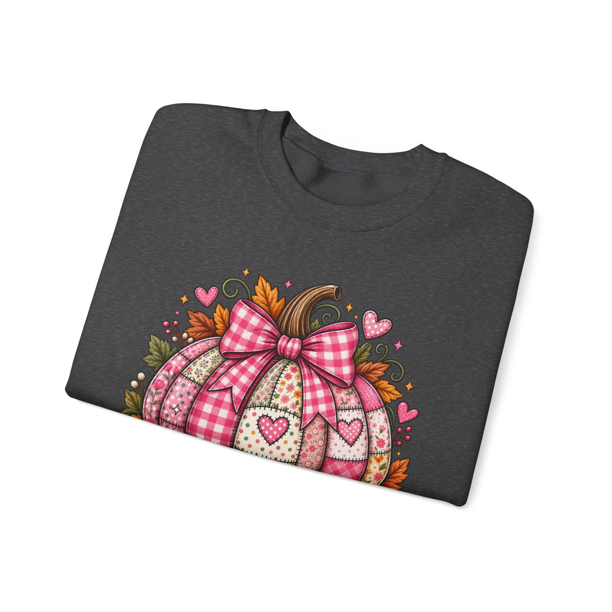 Hey Pumpkin Sweatshirt — Pink Plaid Pumpkin Crewneck for Fall & Valentine’s