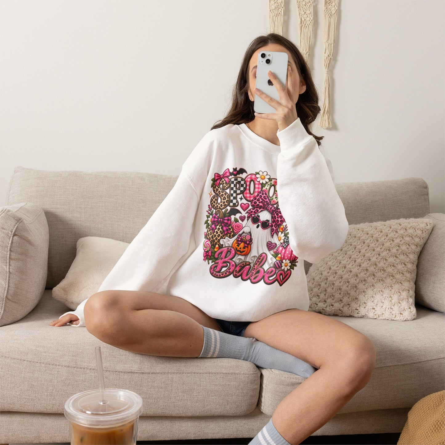 Crewneck Sweatshirt — 'Spooky Babe' Cute Halloween Ghost Graphic