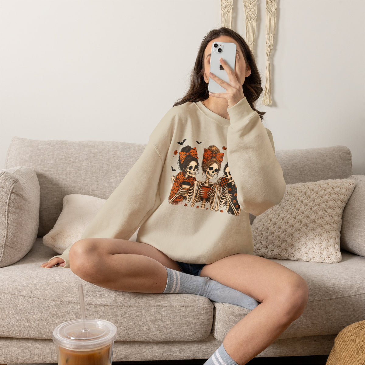 Skeleton Sisters Crewneck Sweatshirt — Halloween Day of the Dead Gothic Graphic