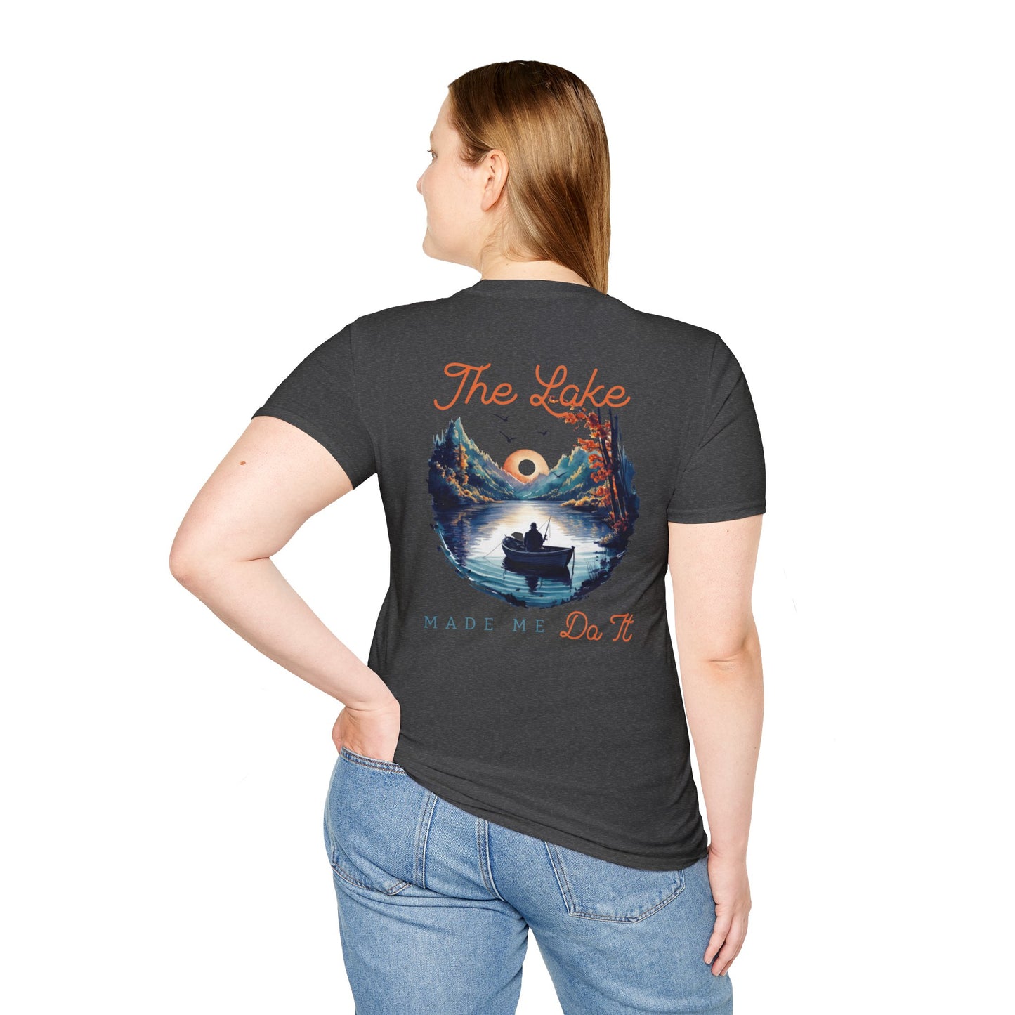 The Lake Made Me Do It Fishing Tee — Sunset Boat Graphic T-Shirt