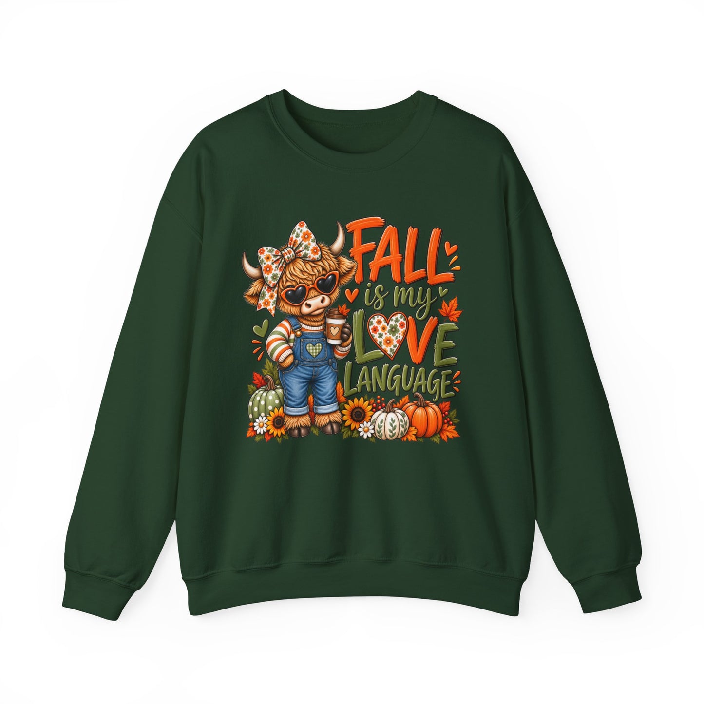 Fall Is My Love Language Sweatshirt — Cute Autumn Cow Graphic Crewneck
