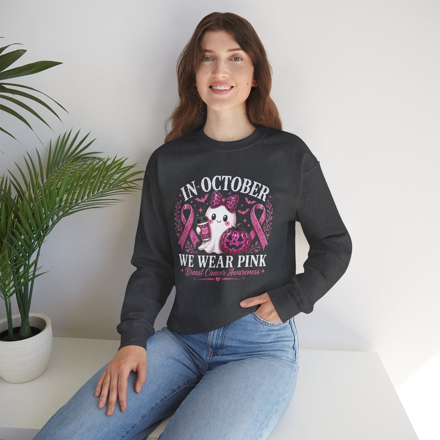 Breast Cancer Awareness Sweatshirt — "In October We Wear Pink" Cute Unicorn Design