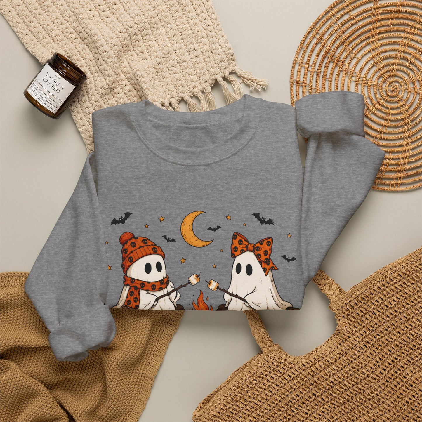 Halloween Ghost Campfire Sweatshirt – Cute Spooky Pumpkin Graphic Crewneck