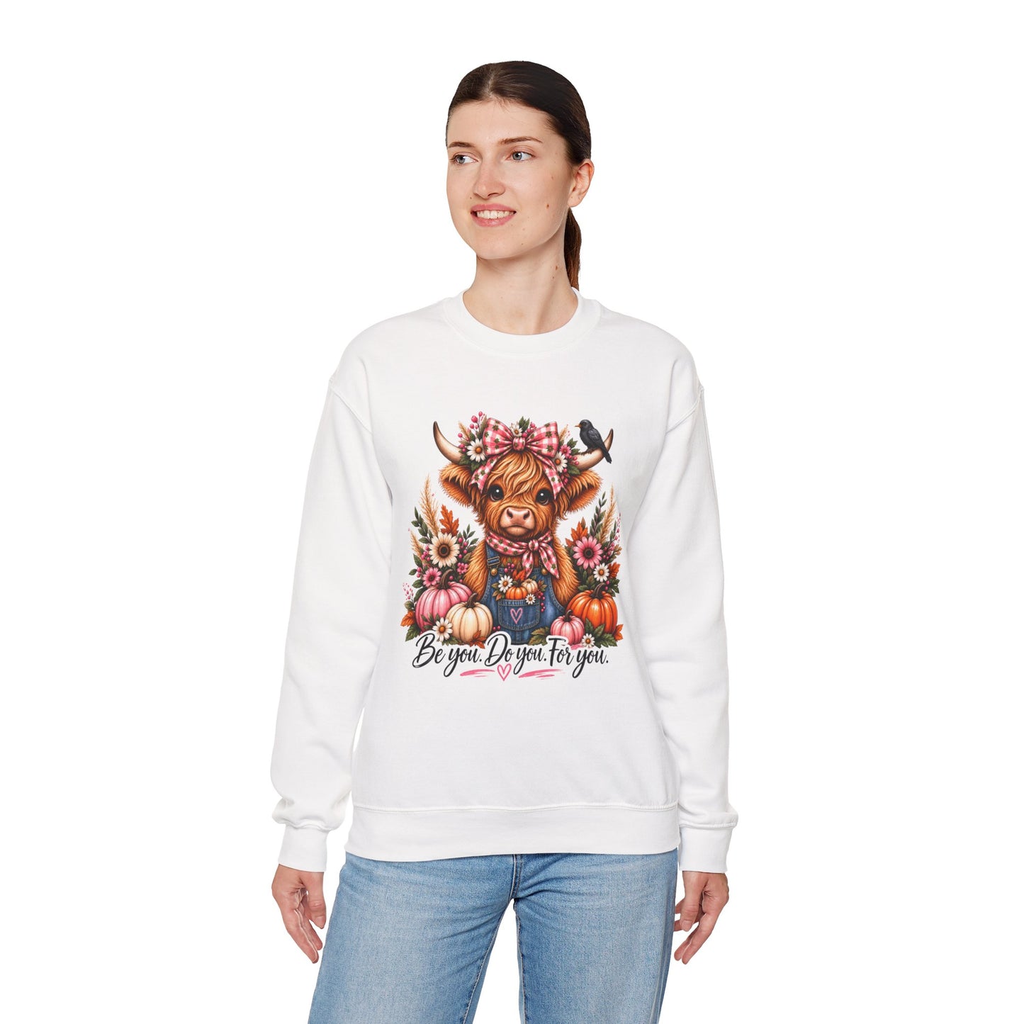 Highland Cow Floral Sweatshirt - "Be You, Do You, For You" Cozy Crewneck