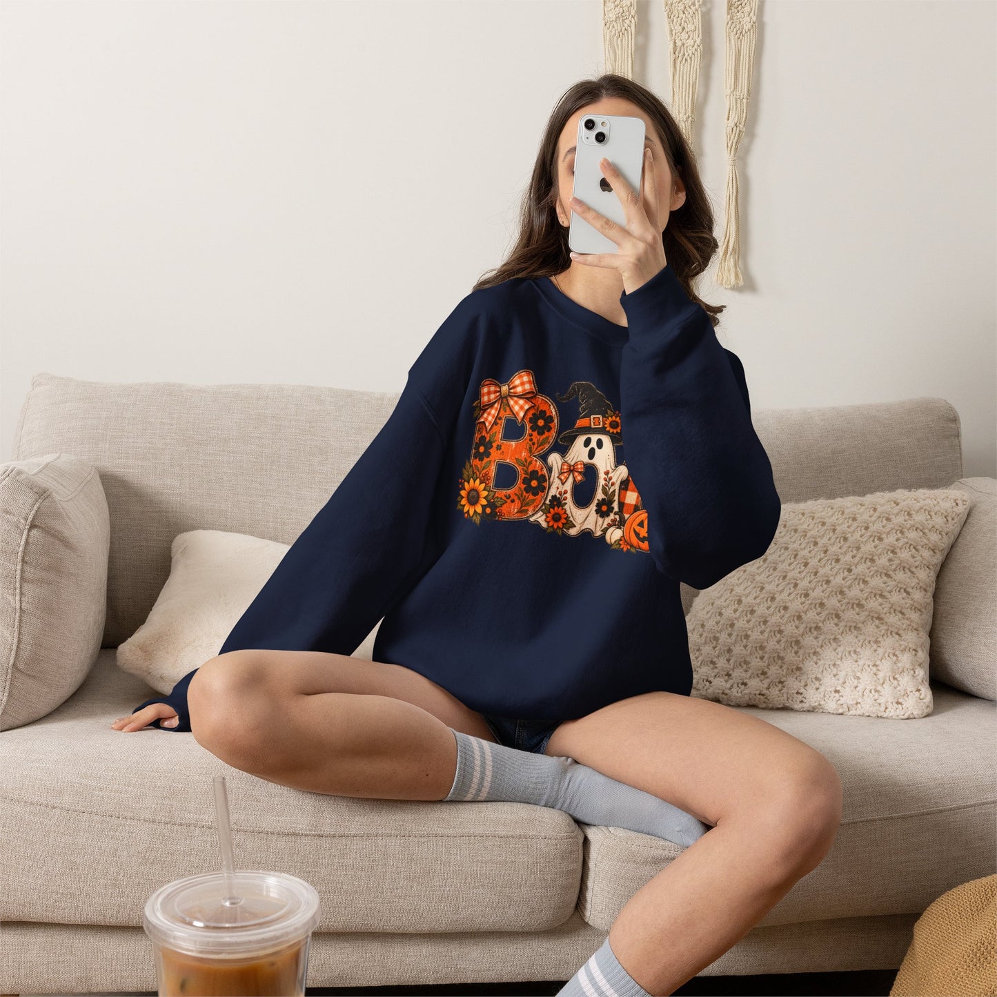 Halloween "Boo" Crewneck Sweatshirt — Cute Pumpkin & Ghost Fall Pullover